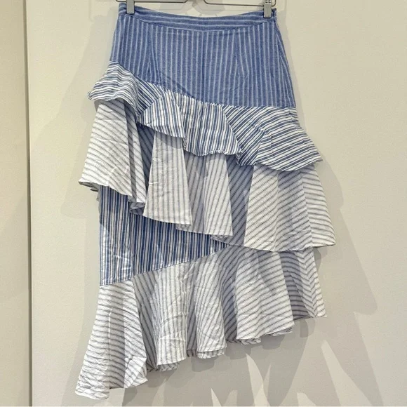 Urban Outfitters Blue Striped Laura Tiered Ruffle Midi Skirt, Size M, 100%Cotton - Picture 6 of 10